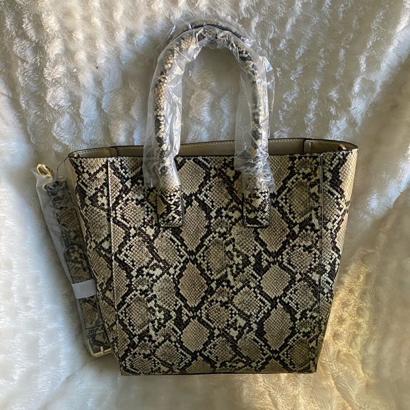 Nice Gift Option! Faux-Leather Snake NWT Oversize Tote Bag Tan Brown - Picture 2 of 16